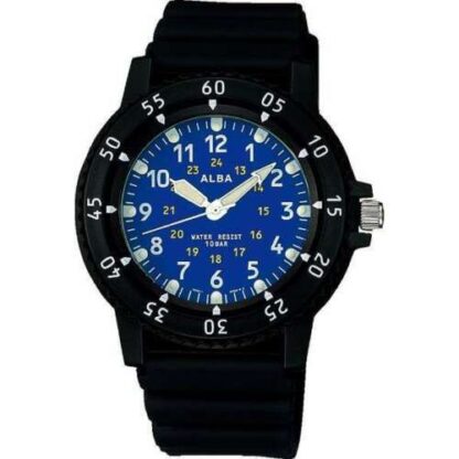 Official ALBA Sportsr Watch Black/Blue APBS141 Polyurethane Belt Men's