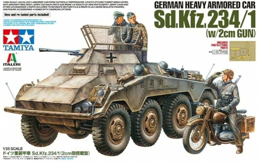 TAMIYA 1/35 ITALERI Series 19 GERMAN HEAVY ARMORED CAR Sd.Kfz. 234/1 kit 37019