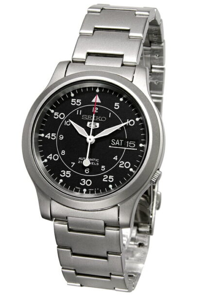 seiko seiko 5 Seiko Five Automatic Metal Belt Military Men's Watch Black Silver SNK809k1